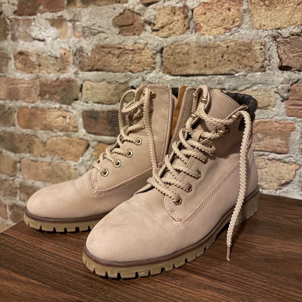 Qupid Light Pink Combat Boots